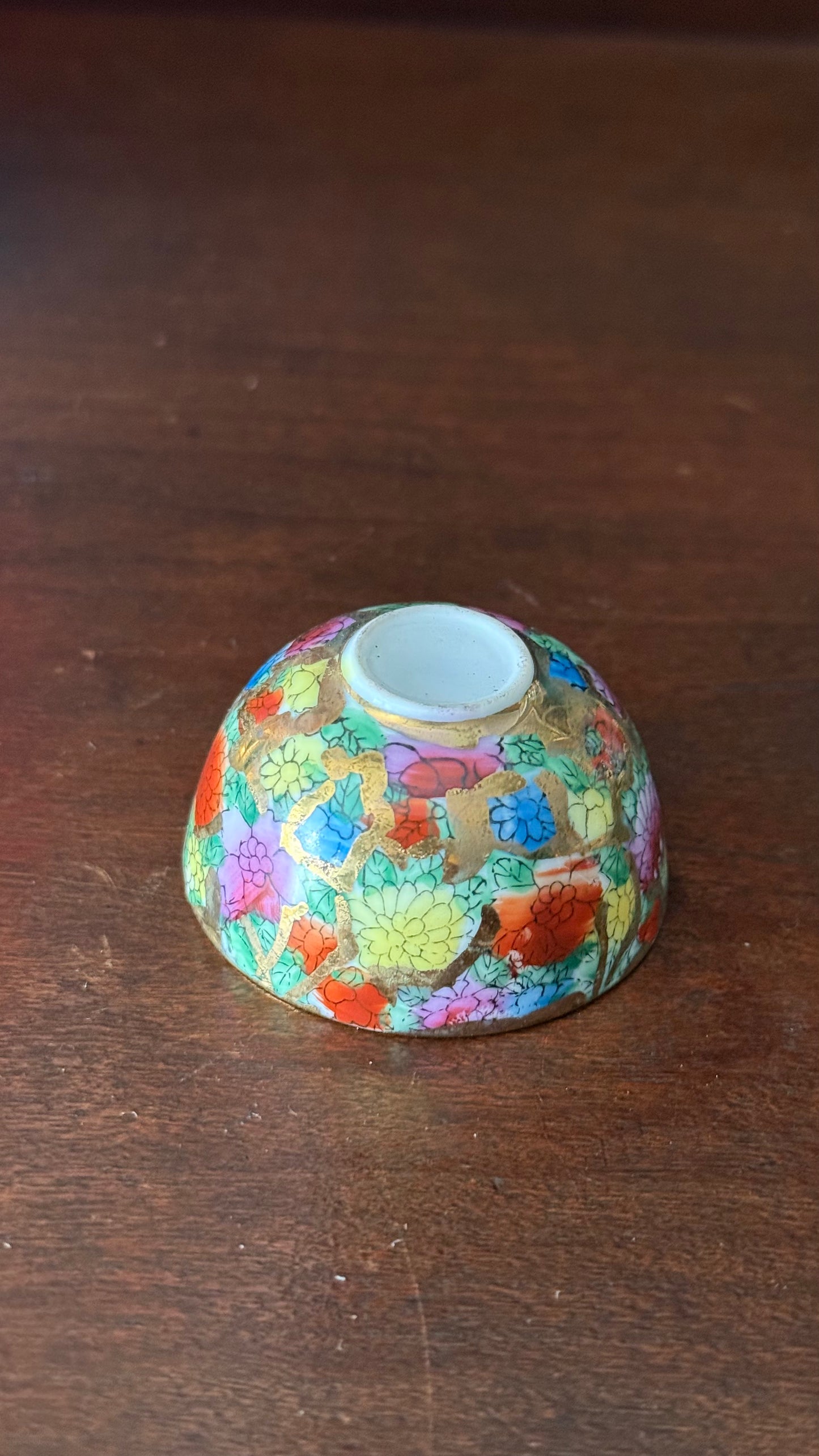 Vintage Millefleur Mini Bowl – Yellow Bird & Pink Flower