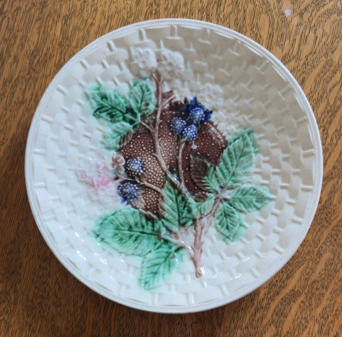 Antique Basketweave Majolica Plate