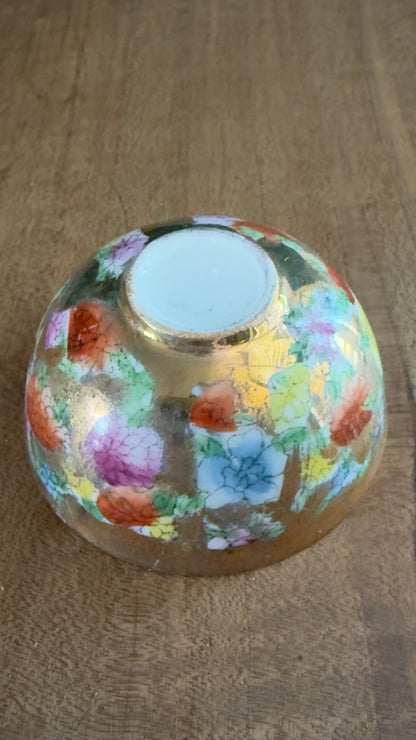 Vintage Mini Bowl with Pink Flower & Bird