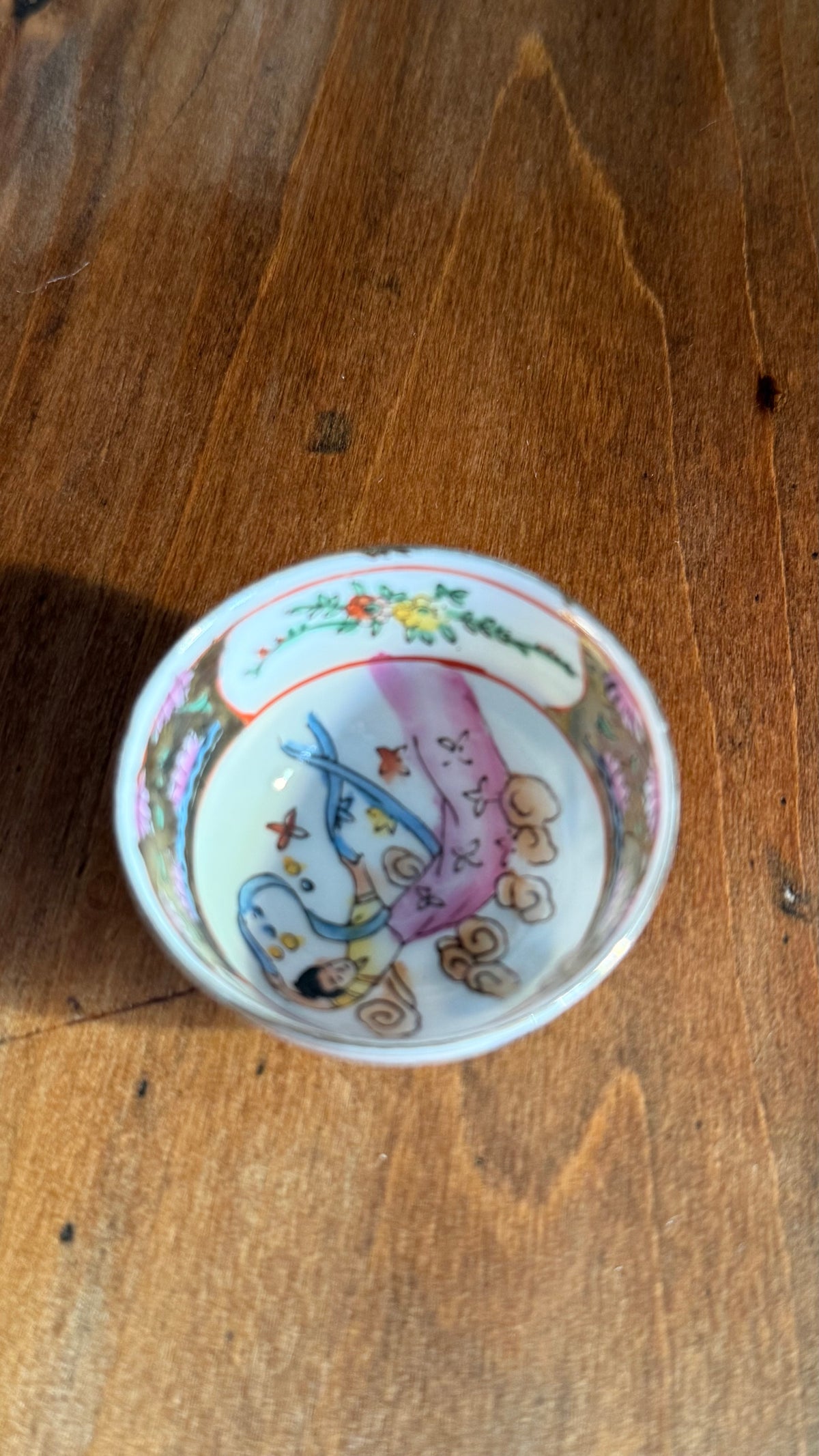 Vintage Mini Chinese Bowl with Dancing Woman