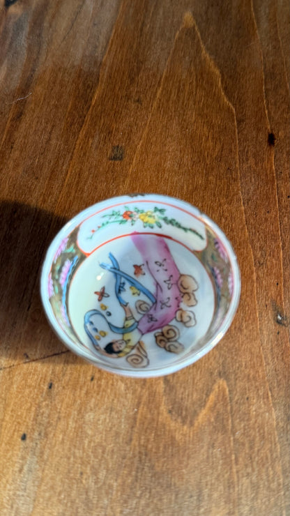 Vintage Mini Chinese Bowl with Dancing Woman