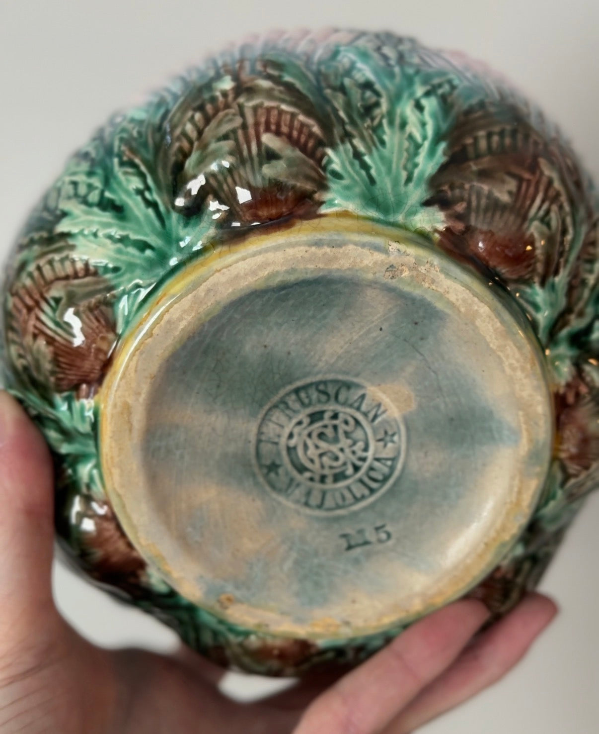 Antique Etruscan Majolica Seashell Bowl