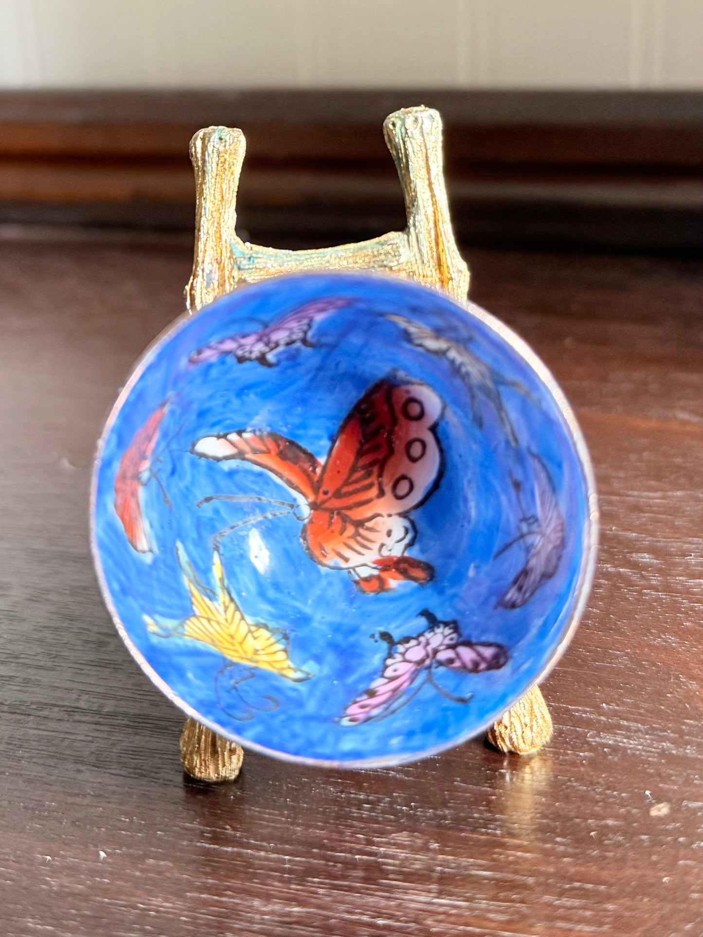 Vintage Mini Chinoiserie Blue Butterfly Bowl