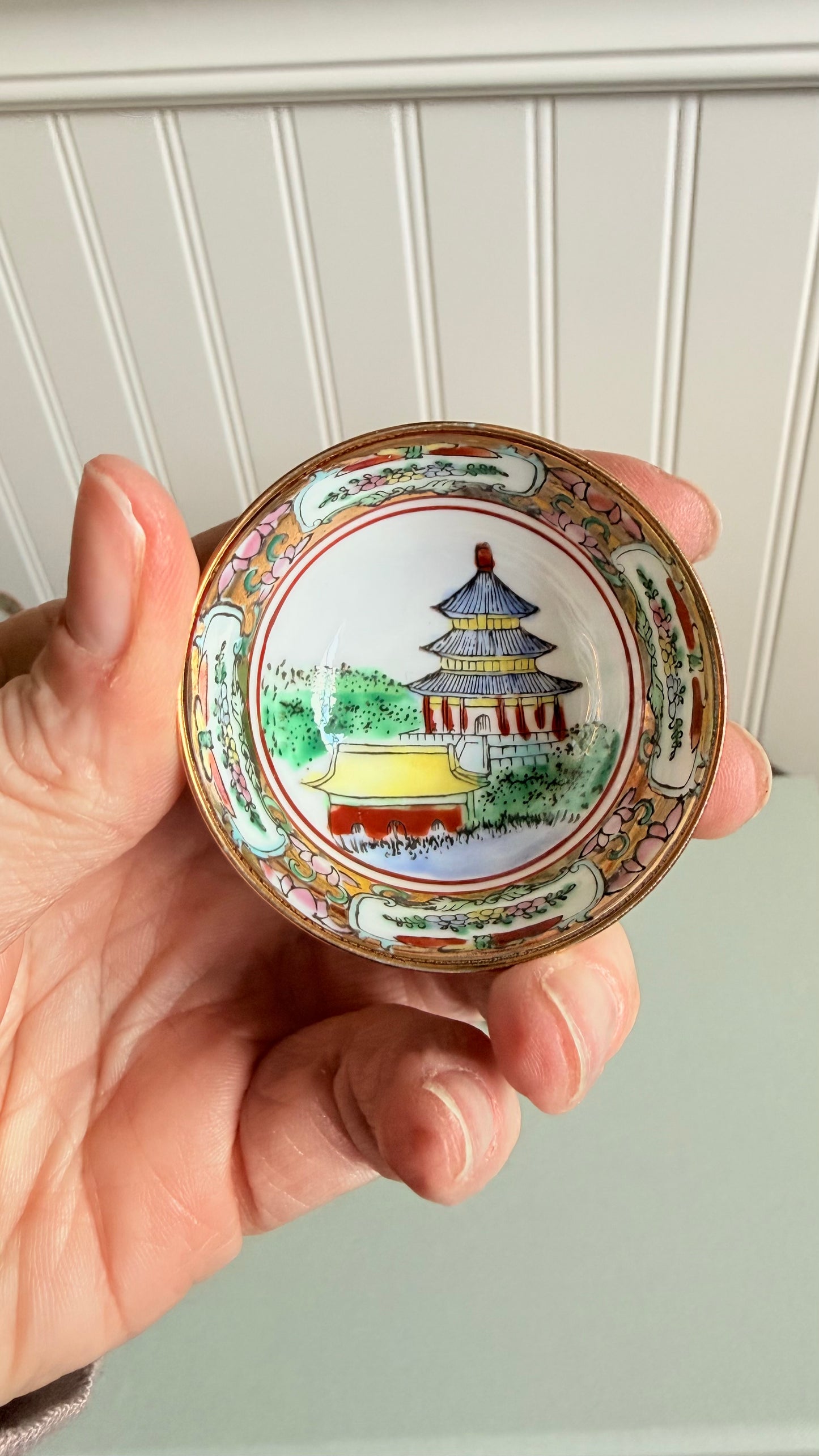 Vintage Miniature Famille Rose Pagoda Porcelain Bowl