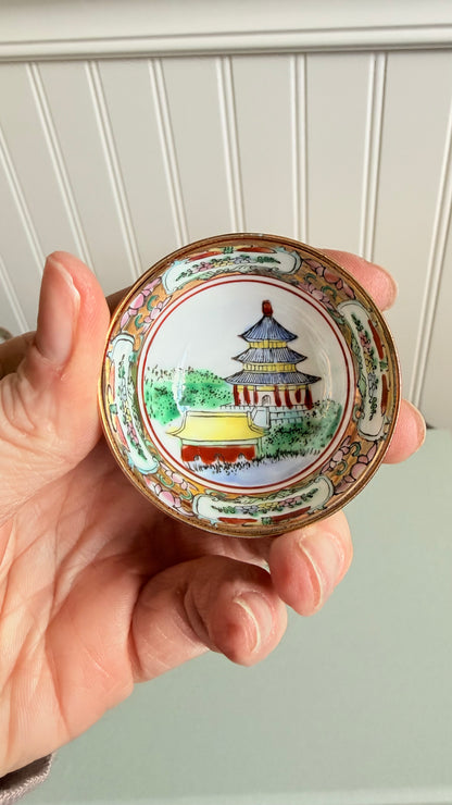 Vintage Miniature Famille Rose Pagoda Porcelain Bowl