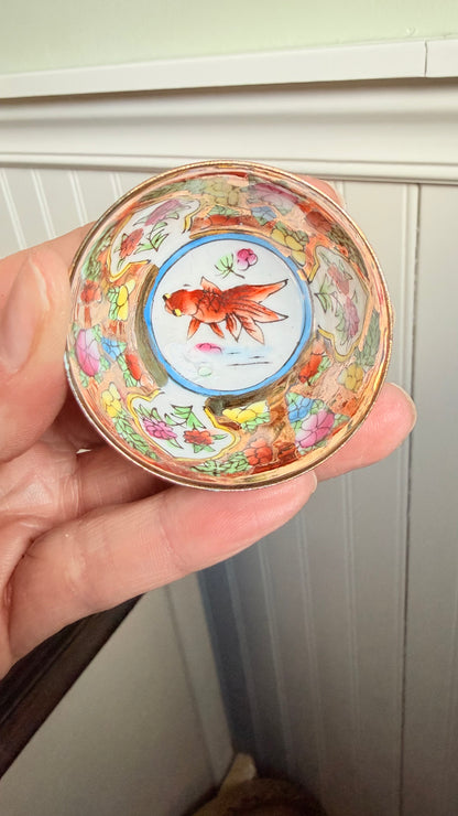 Vintage Miniature Goldfish Millefleur Porcelain Bowl