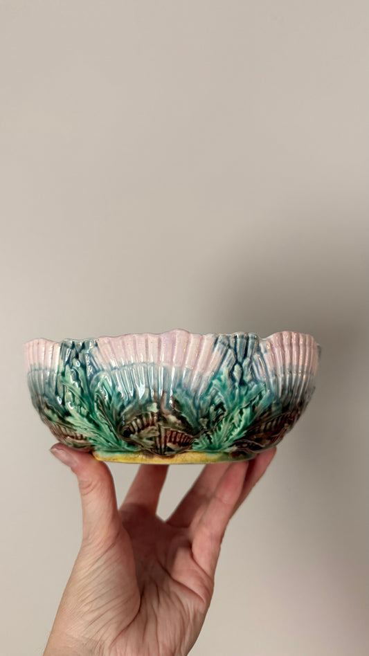 Antique Etruscan Majolica Seashell Bowl