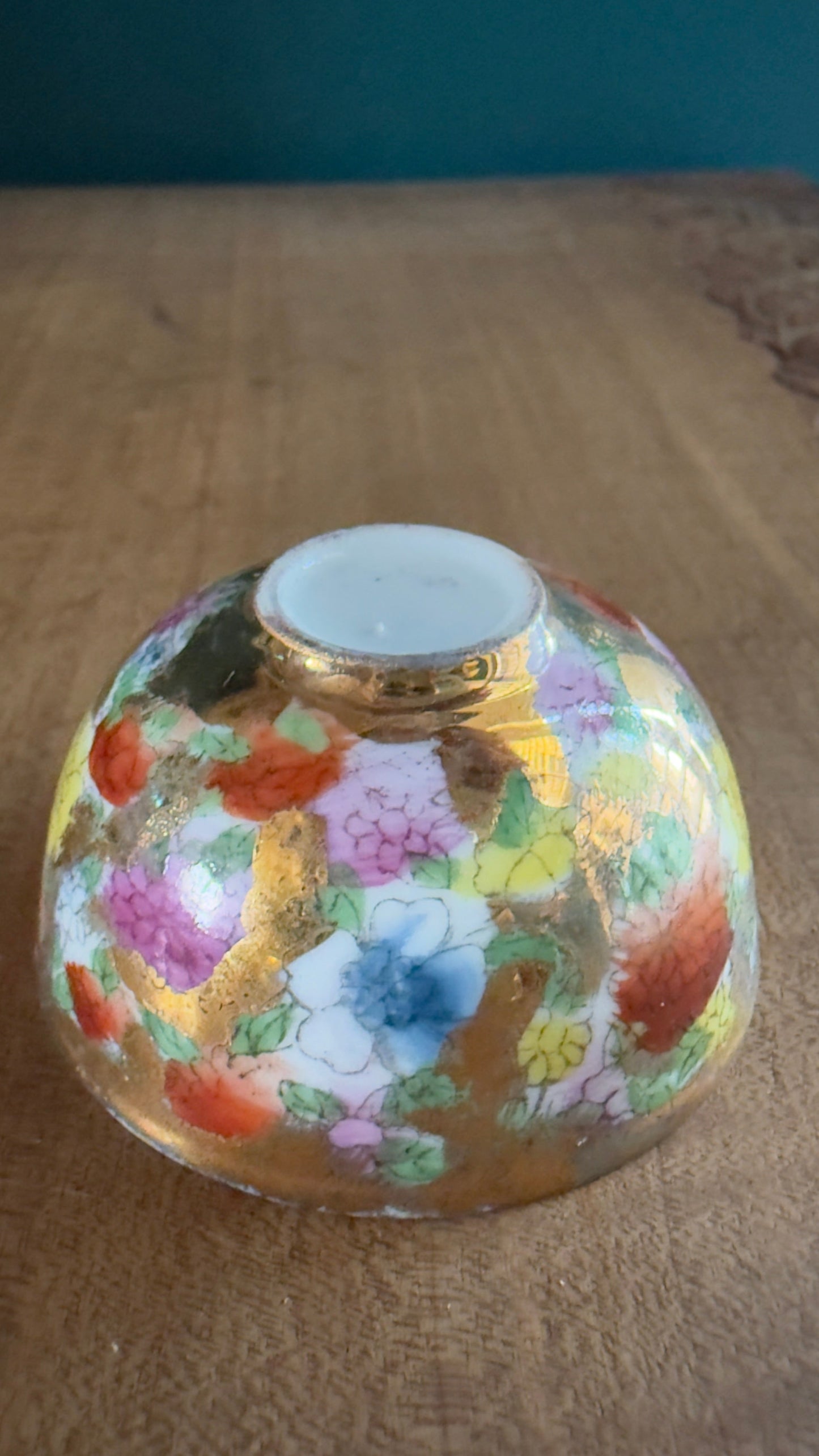 Vintage Mini Bowl with Pink Flower & Bird