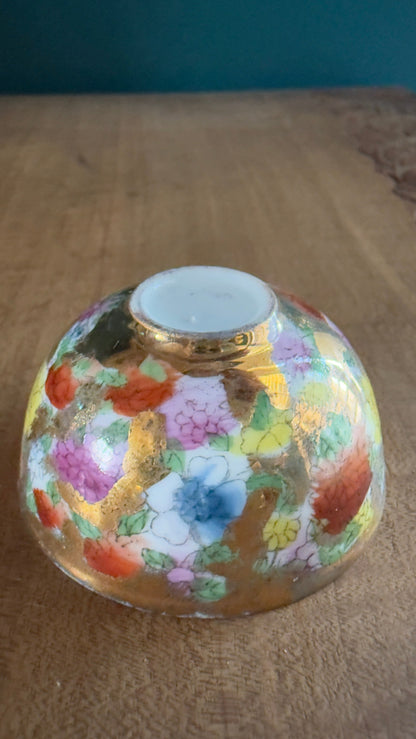 Vintage Mini Bowl with Pink Flower & Bird