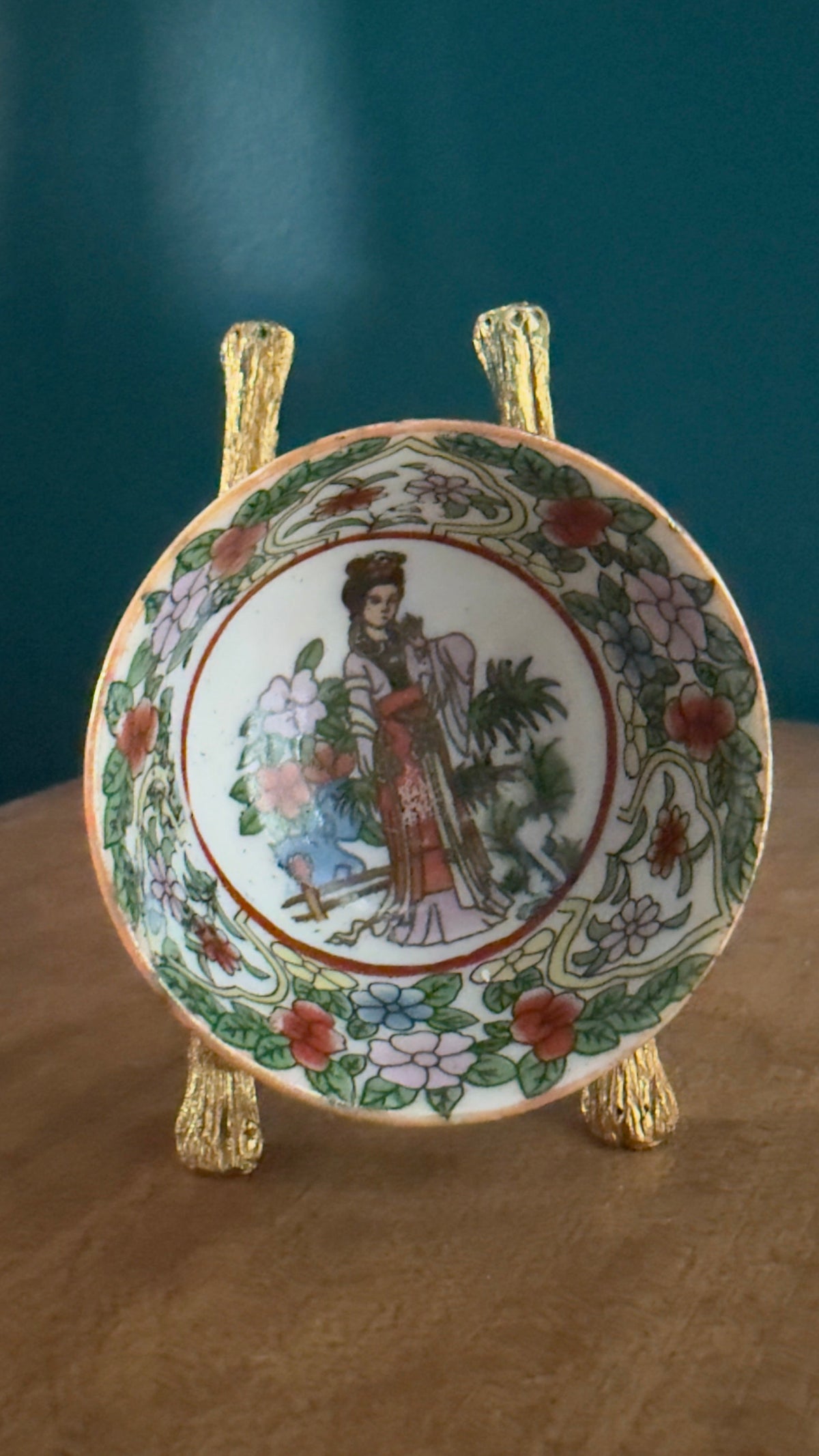 Vintage Mini Bowl with Woman Standing