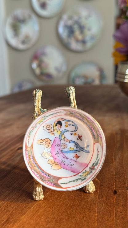 Vintage Mini Chinese Bowl with Dancing Woman