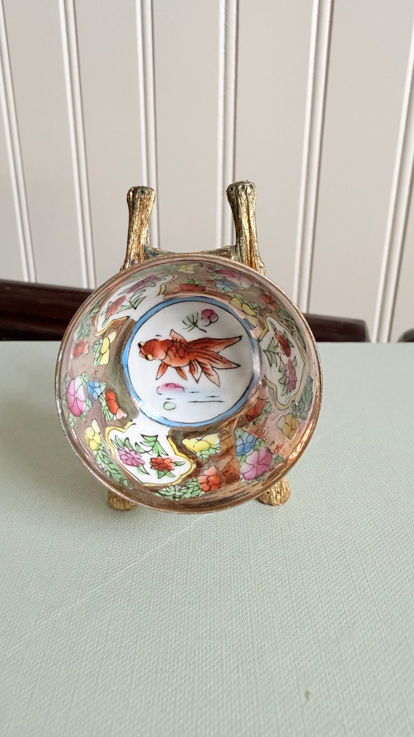Vintage Miniature Goldfish Millefleur Porcelain Bowl
