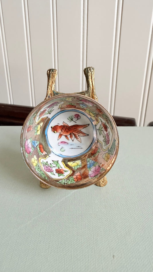 Vintage Miniature Goldfish Millefleur Porcelain Bowl