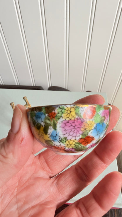 Vintage Mini Millefleur Woman & Bamboo Bowl