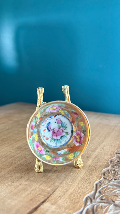 Vintage Mini Bowl with Pink Flower & Bird