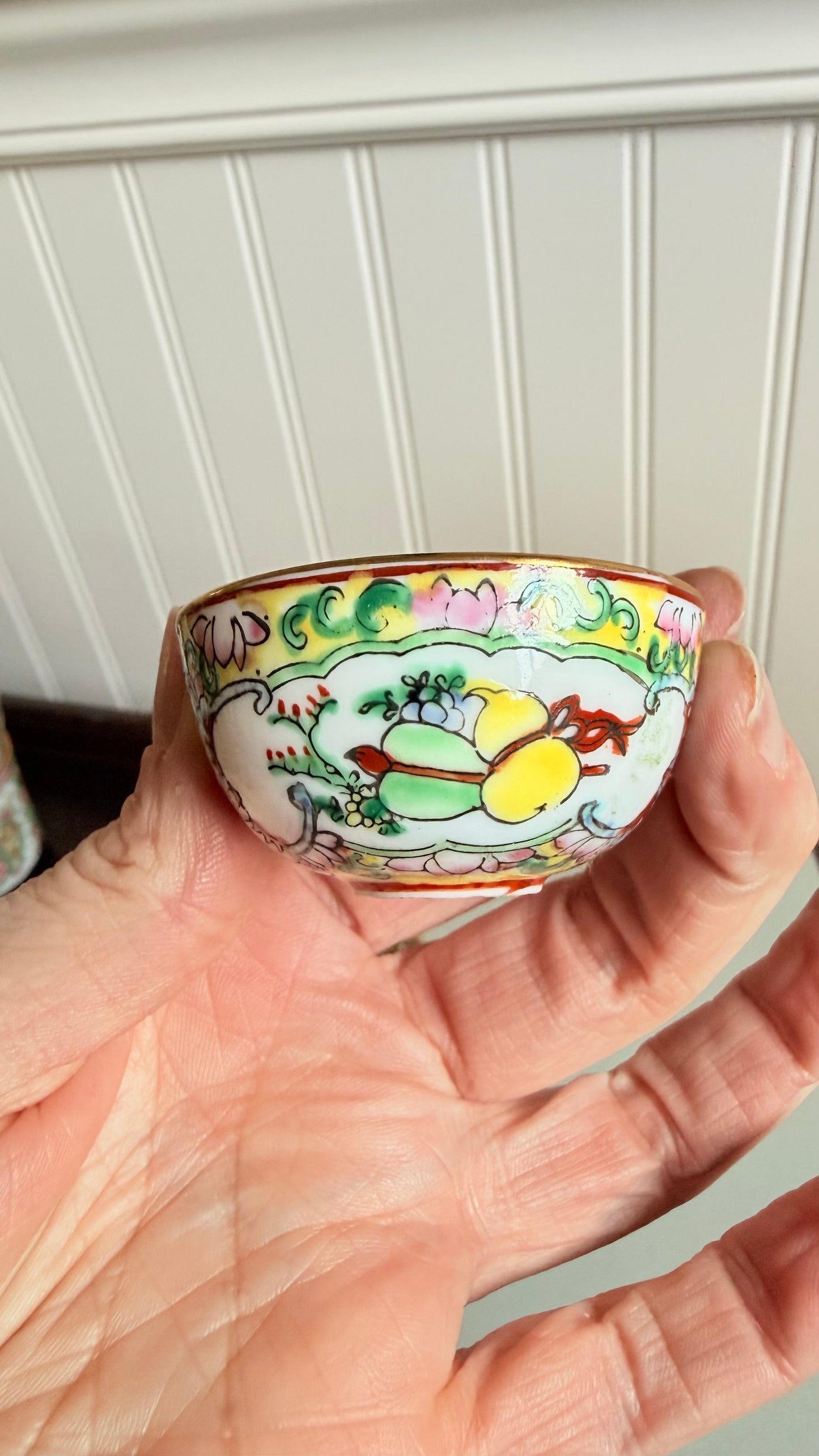Vintage Miniature Famille Rose Pagoda Porcelain Bowl