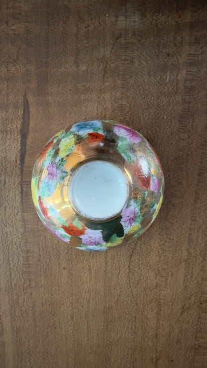Vintage Mini Bowl with Pink Flower & Bird