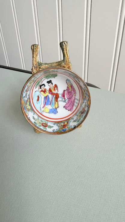 Vintage Mini Famille Rose Three Women Figure Bowl