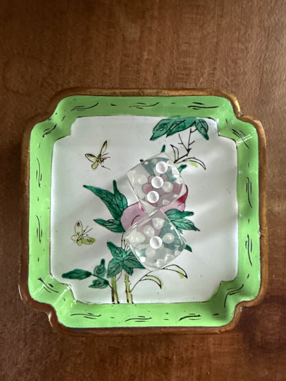 Vintage Asian Enamel Dish with Peach and Butterflies