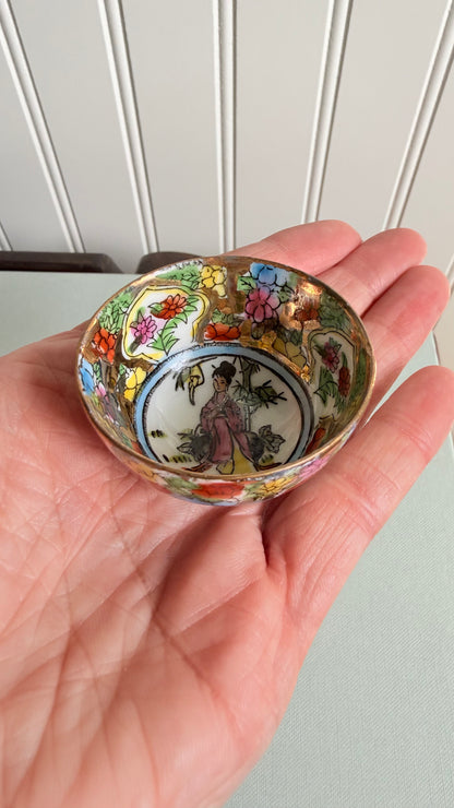 Vintage Mini Millefleur Woman & Bamboo Bowl