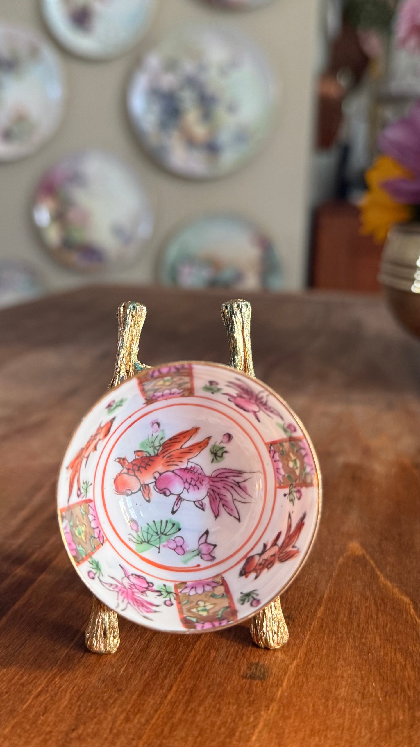 Vintage Mini Chinese Bowl with Koi Fish