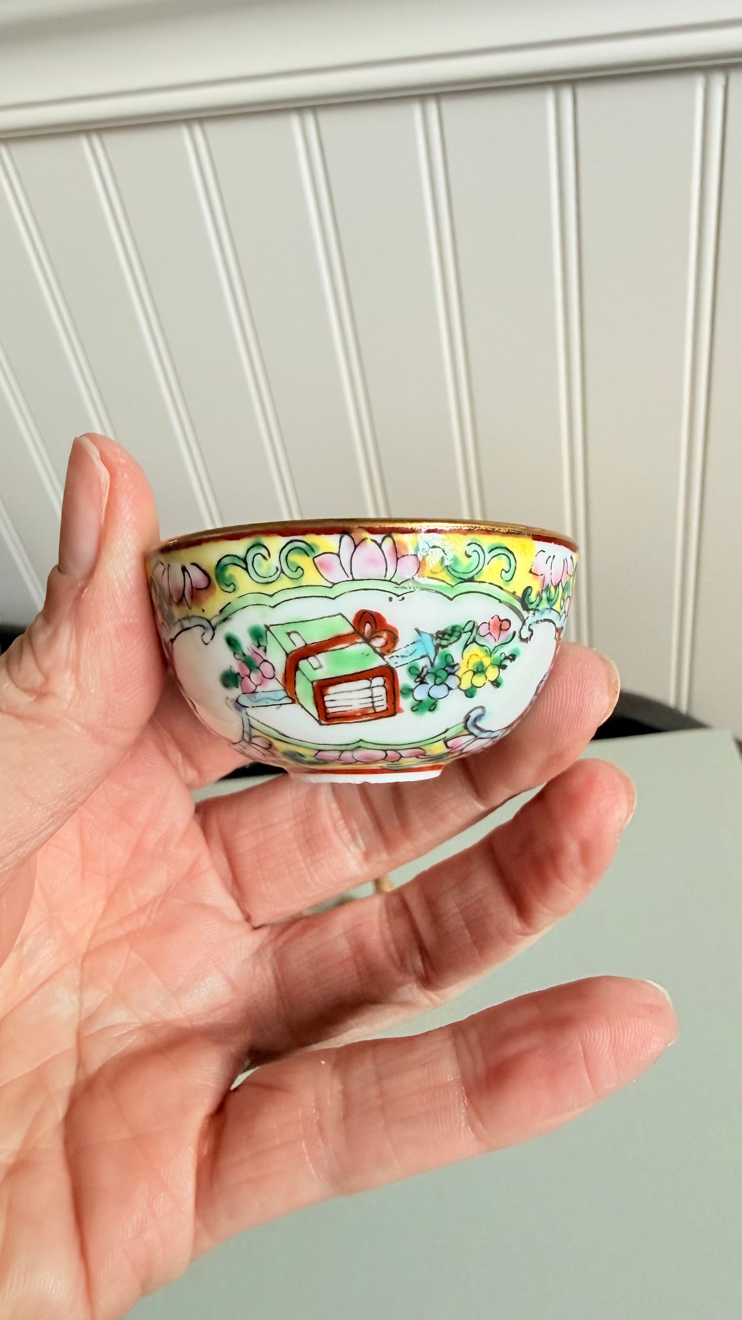 Vintage Miniature Famille Rose Pagoda Porcelain Bowl