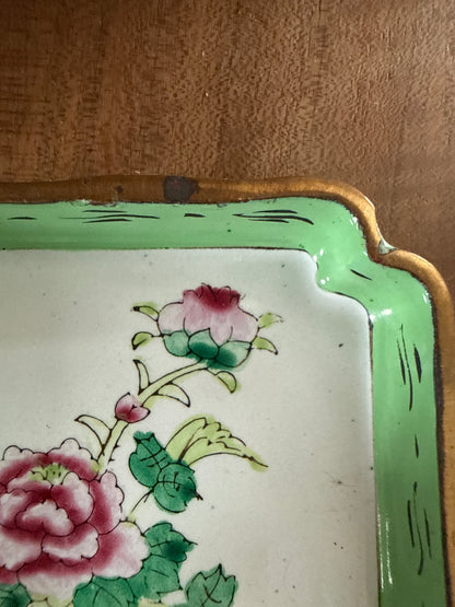 Vintage Asian Enamel Pink Floral Dish