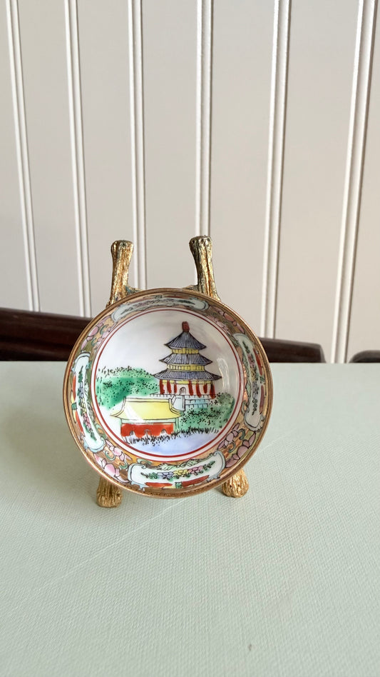 Vintage Miniature Famille Rose Pagoda Porcelain Bowl