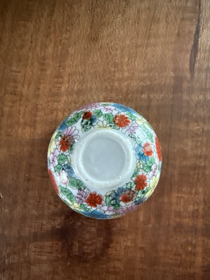 Vintage Mini Bowl Floral with Woman Standing