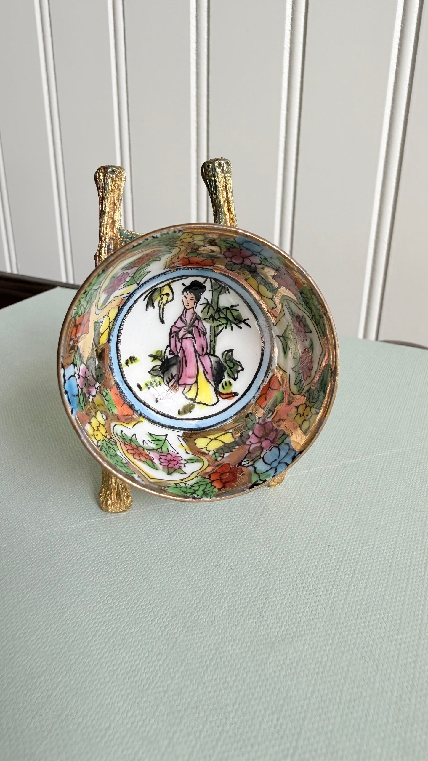 Vintage Mini Millefleur Woman & Bamboo Bowl