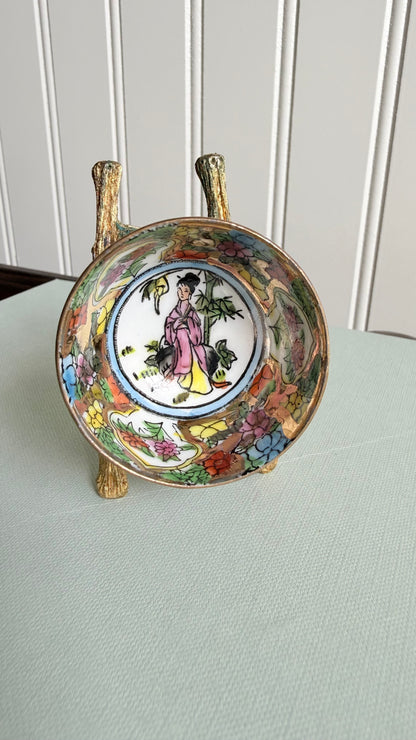 Vintage Mini Millefleur Woman & Bamboo Bowl
