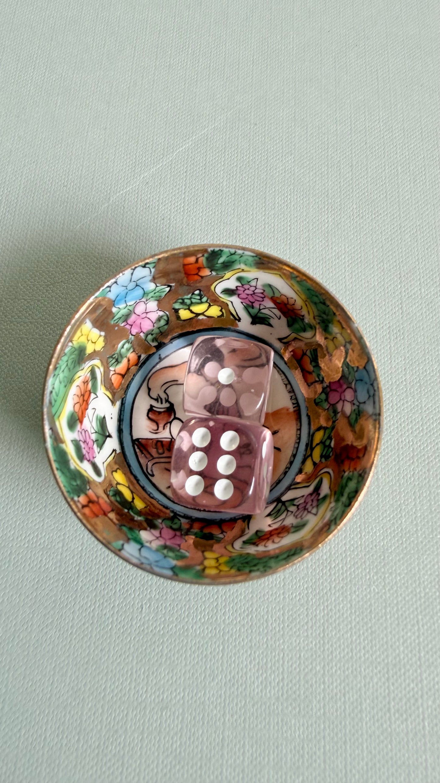 Vintage Mini Millefleur Cooking Woman in Pink Bowl