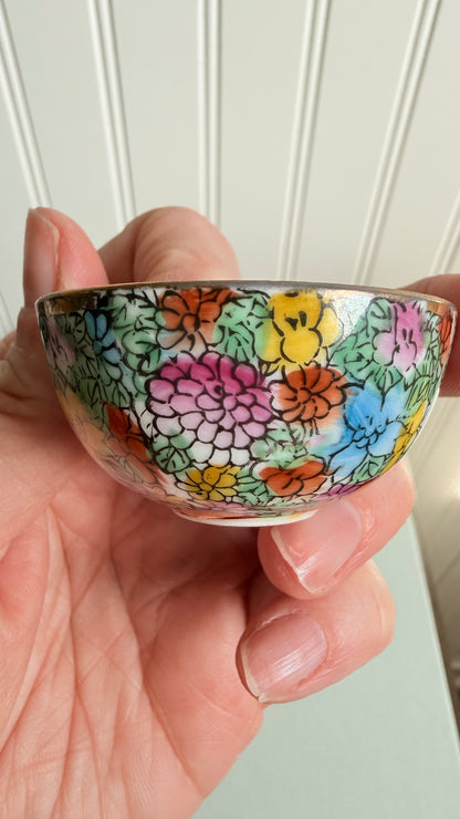 Vintage Mini Millefleur Cooking Woman in Pink Bowl