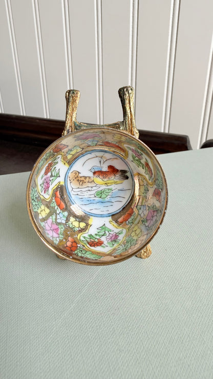 Vintage Mini Millefleur Two Birds Bowl