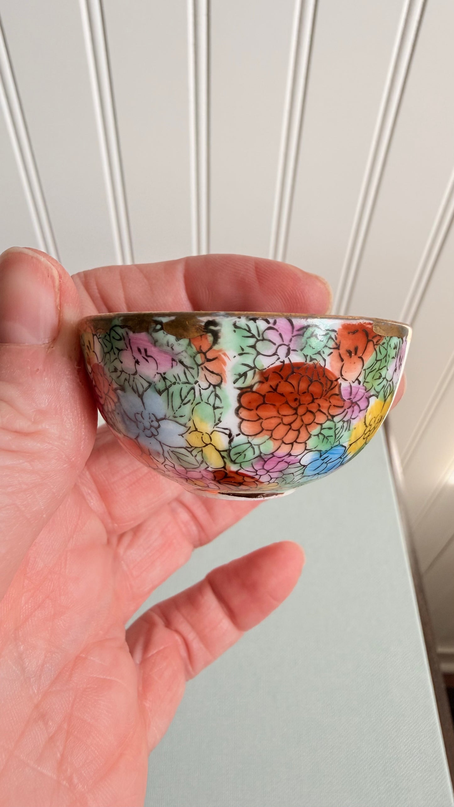 Vintage Mini Millefleur Cooking Woman in Pink Bowl