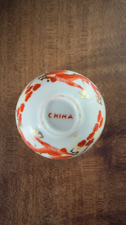 Vintage Orange/Red Mini Dragon Bowl