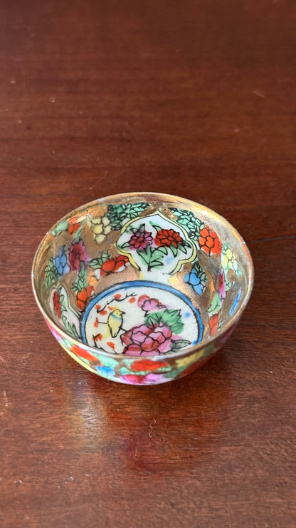 Vintage Millefleur Mini Bowl – Yellow Bird & Pink Flower