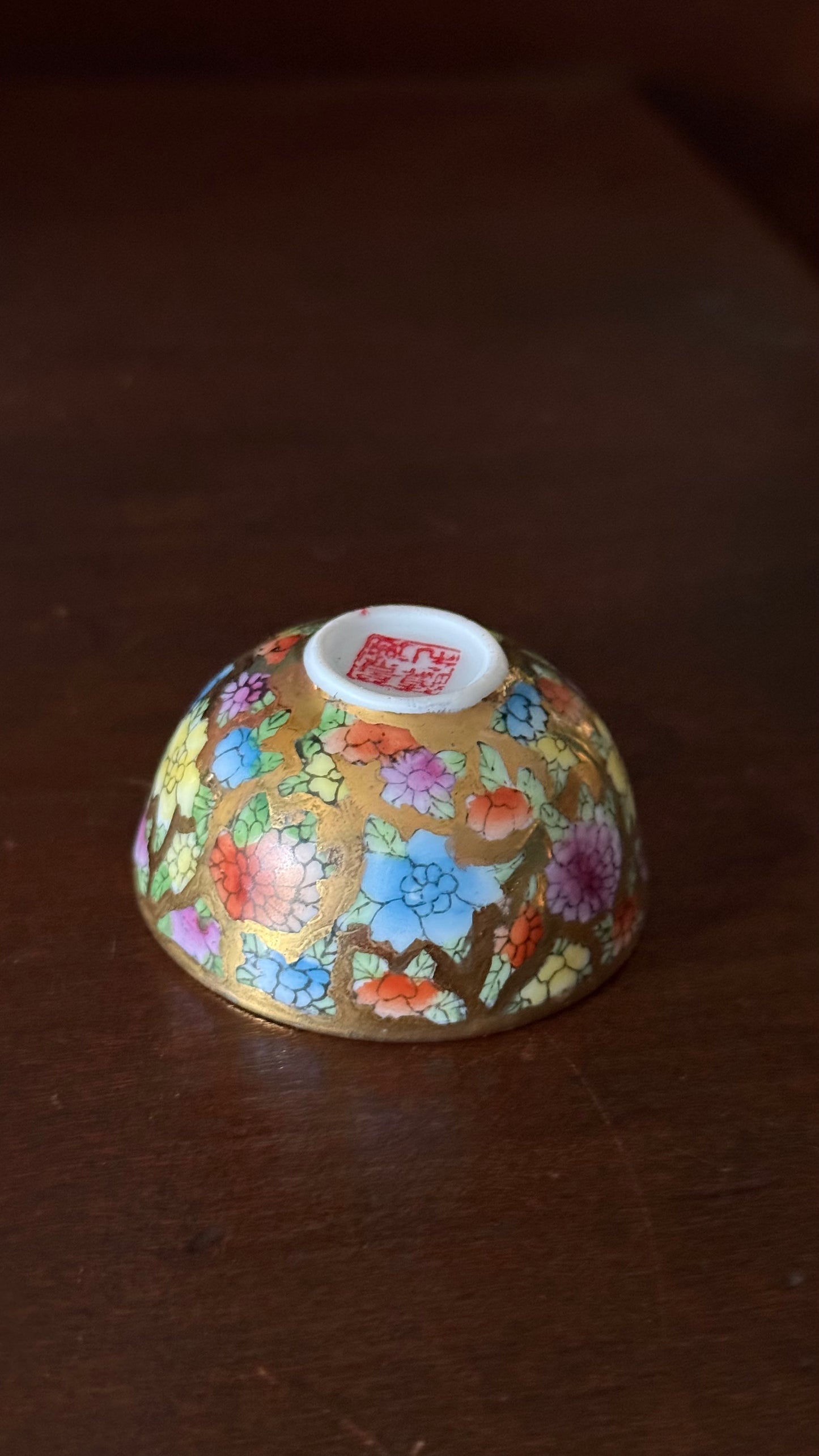 Vintage Millefleur Mini Bowl – Blue Bird & Pink Flower