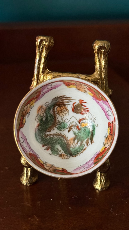 Vintage Chinoiserie Mini Bowl – Green Dragon