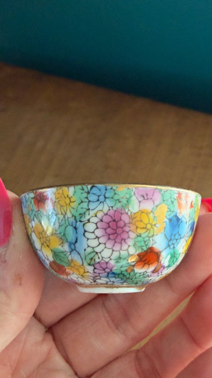 Vintage Orange Lotus Flower Miniature Bowl