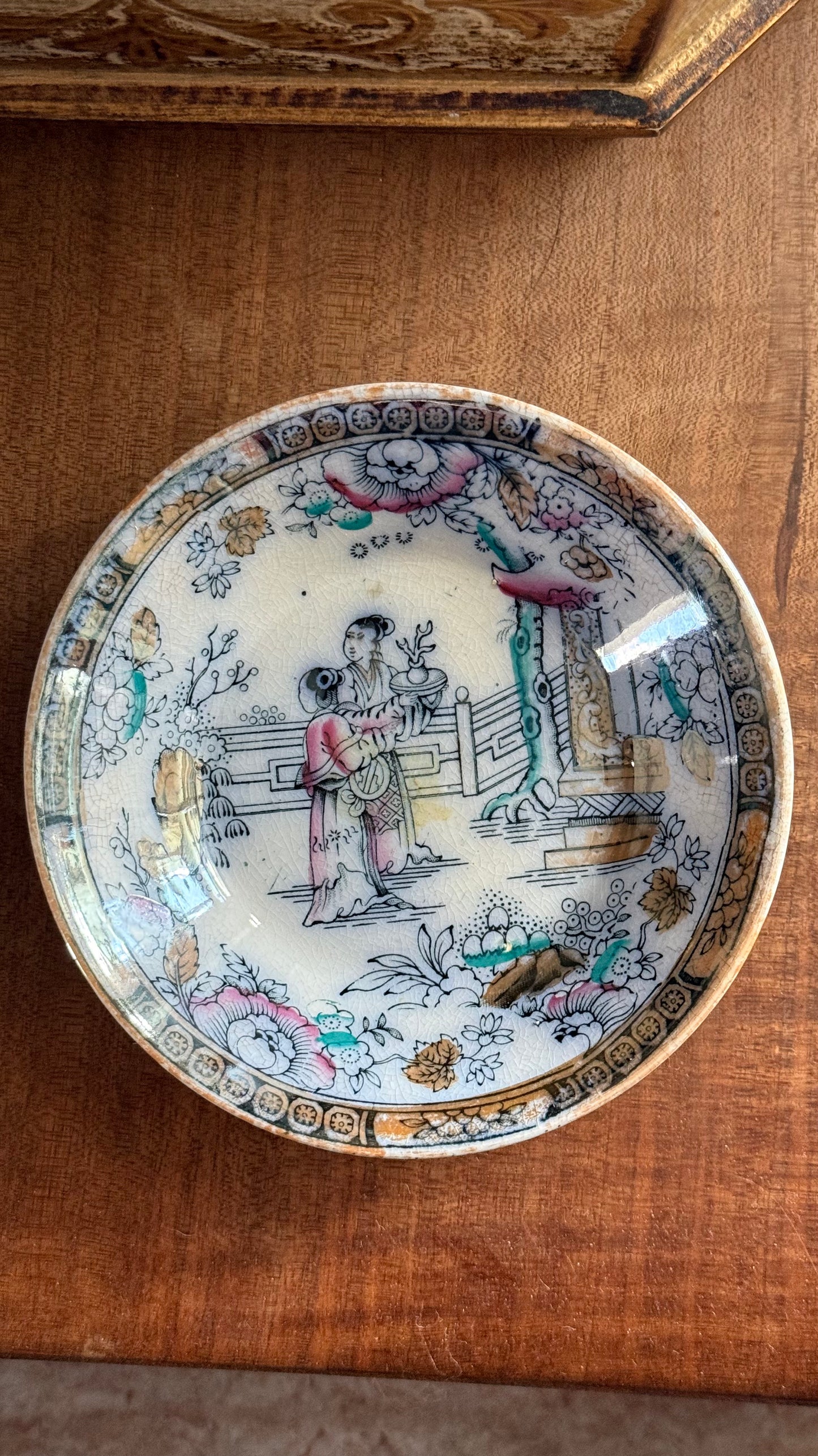Antique Ashworth Transferware Berry Bowl Stained and Crazed