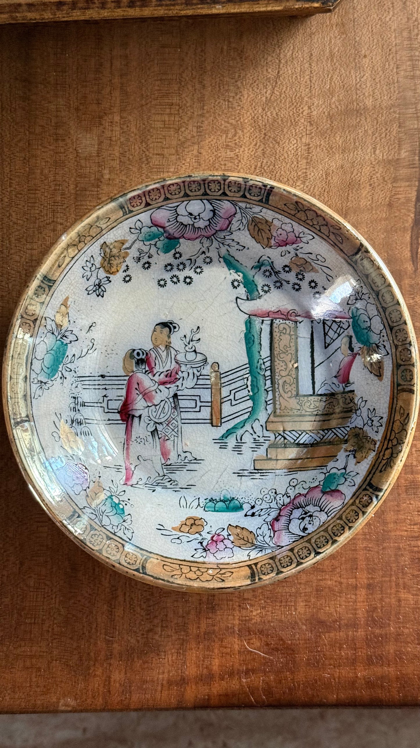 Antique Ashworth Transferware Berry Bowl Stained and Crazed