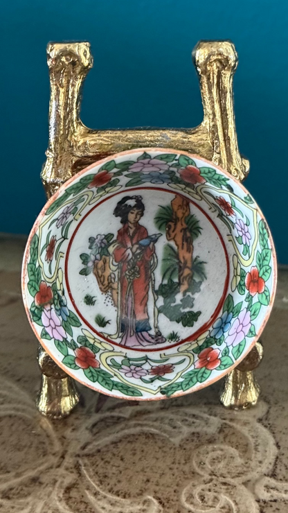 Vintage Mini Bowl Floral with Woman Standing
