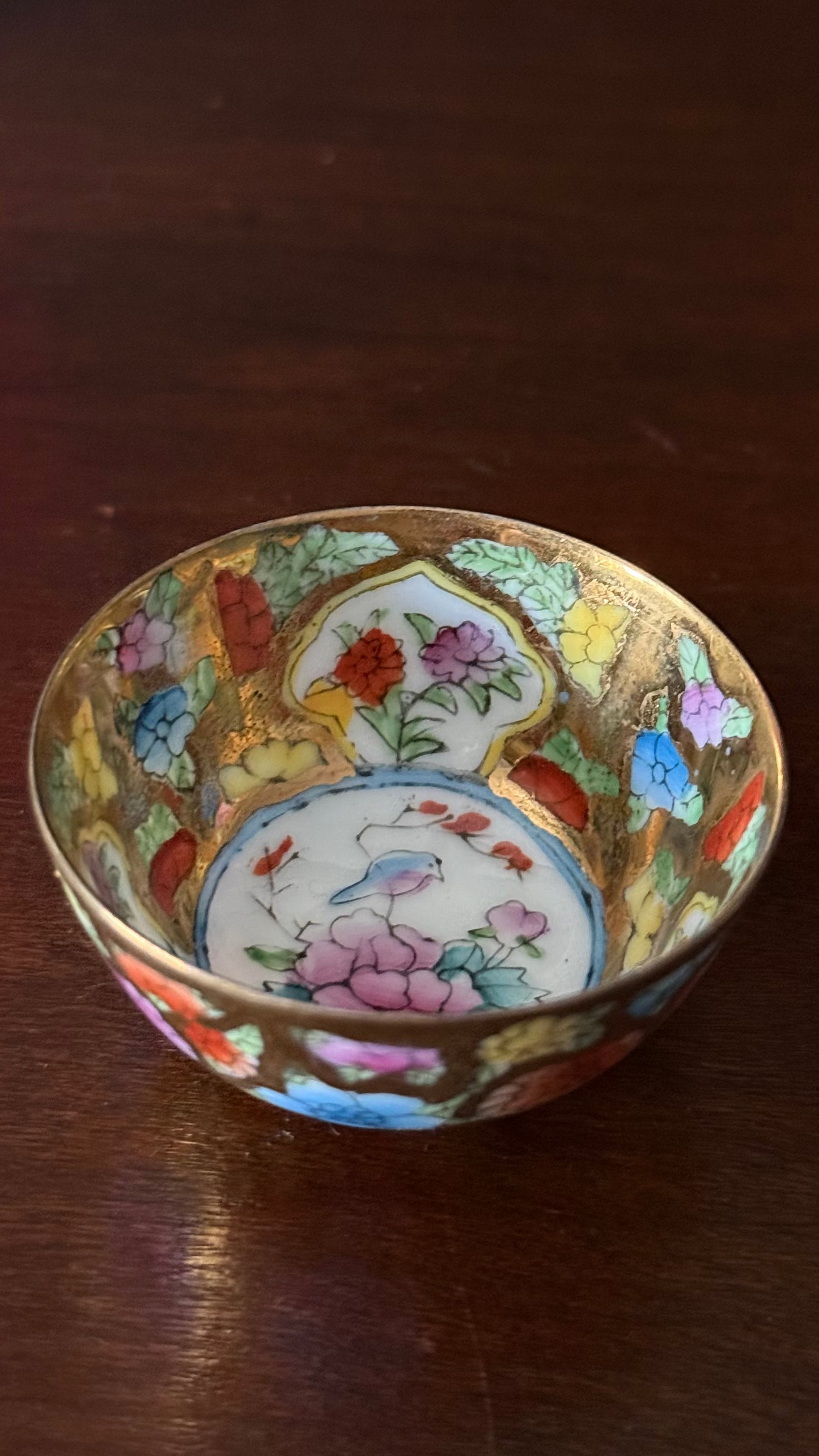 Vintage Millefleur Mini Bowl – Blue Bird & Pink Flower