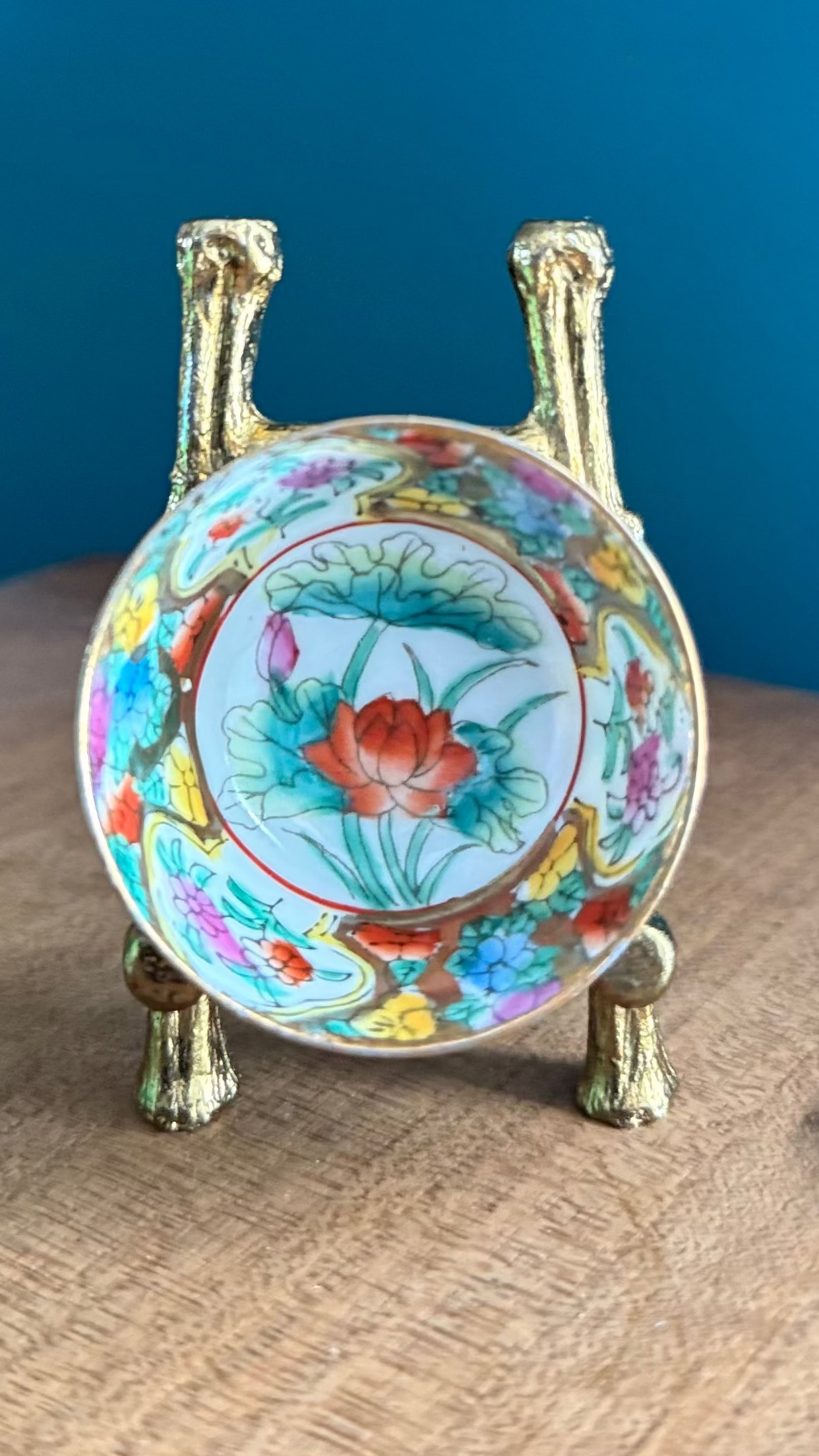 Vintage Orange Lotus Flower Miniature Bowl