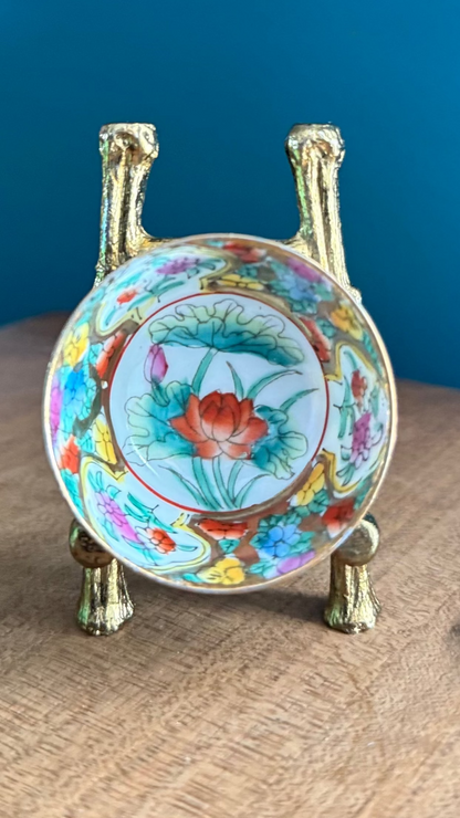 Vintage Orange Lotus Flower Miniature Bowl