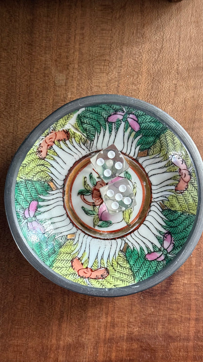Vintage Pewter Encased Chinese Bok Choy Bowl with Chip
