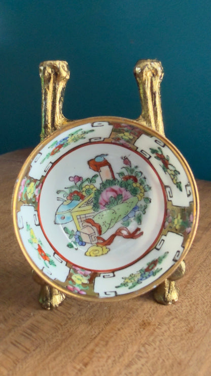 Vintage Rose Famille Floral Miniature Bowl