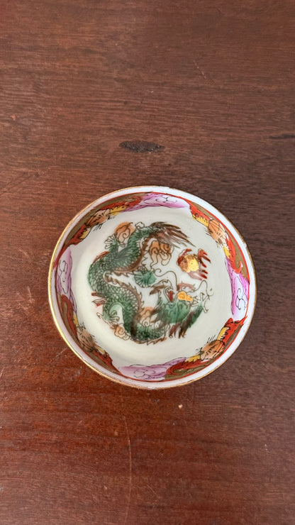 Vintage Chinoiserie Mini Bowl – Green Dragon