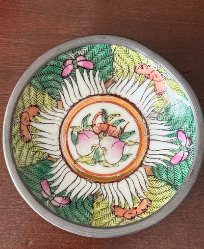 Vintage Pewter Encased Chinese Bok Choy Bowl with Chip